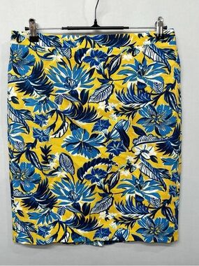 NWT J. CREW Sunny Yellow Floral Fully Lined Pencil Skirt w/Back Slit